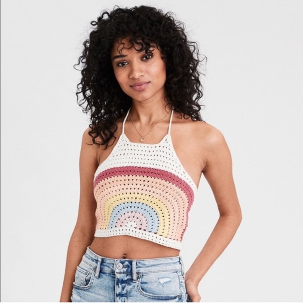 American Eagle Crochet Rainbow Crop Top